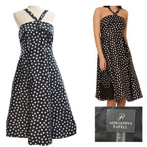 Adrianna Papell Size 10 Women's Polka Dot Fit & Flare Dress Lined